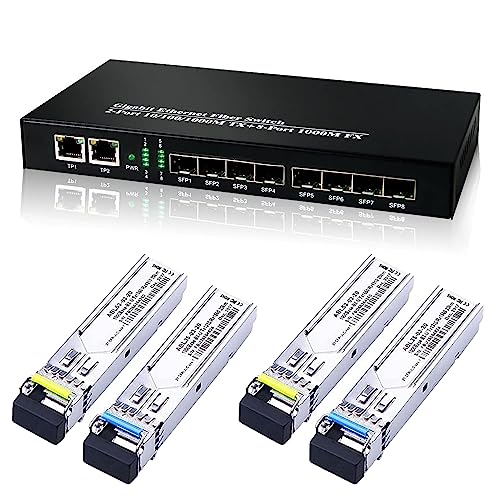 Hanutech Unmanaged 10 Port Fiber Switch- 2 Port RJ45 10/100/1000M-Tx + 8 Port SFP Slots 1.25G Supported Fiber Switch with SFP Module (2 Pair, SMSF 20KM)-1 Year Warranty - Image 1