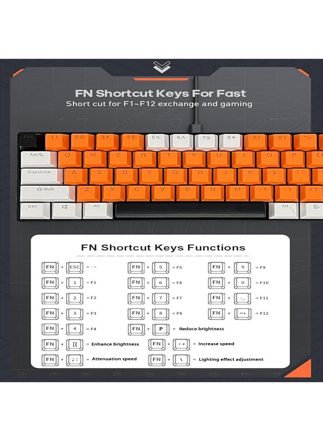 61 Keys Rgb Gaming Keyboard 60% Mini Wired Waterproof With Anti Ghosting Keyboard And Three Color Keycaps With Red Switch For Gamers(Orange White And Black) - Image 4