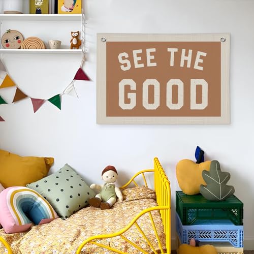 Wheatwin See The Good Wall Decor, Inspirational Wall Decor, Boho Accent Vintage See The Good Sign Linen Banner Wall Hanging Banner Flag, Accent Wall Decor - Image 5