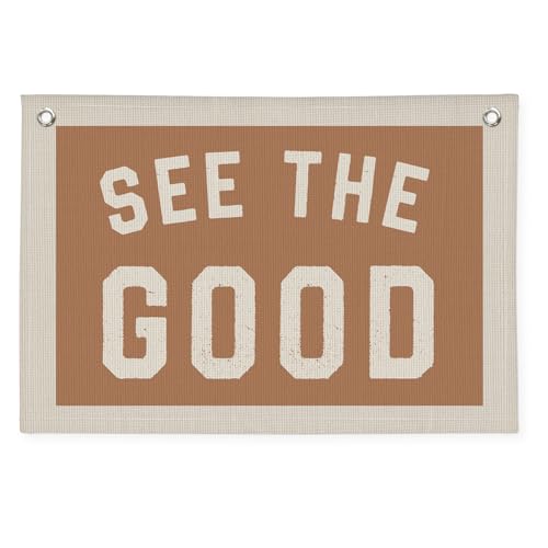 Wheatwin See The Good Wall Decor, Inspirational Wall Decor, Boho Accent Vintage See The Good Sign Linen Banner Wall Hanging Banner Flag, Accent Wall Decor - Image 1