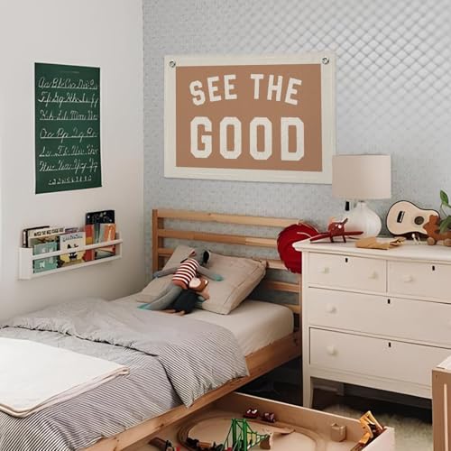 Wheatwin See The Good Wall Decor, Inspirational Wall Decor, Boho Accent Vintage See The Good Sign Linen Banner Wall Hanging Banner Flag, Accent Wall Decor - Image 2