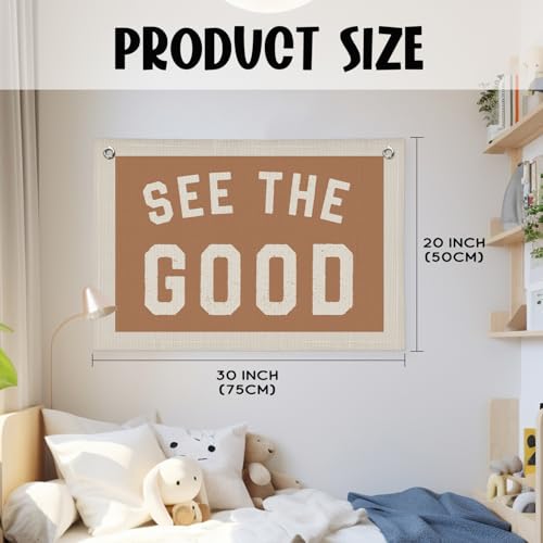 Wheatwin See The Good Wall Decor, Inspirational Wall Decor, Boho Accent Vintage See The Good Sign Linen Banner Wall Hanging Banner Flag, Accent Wall Decor - Image 4