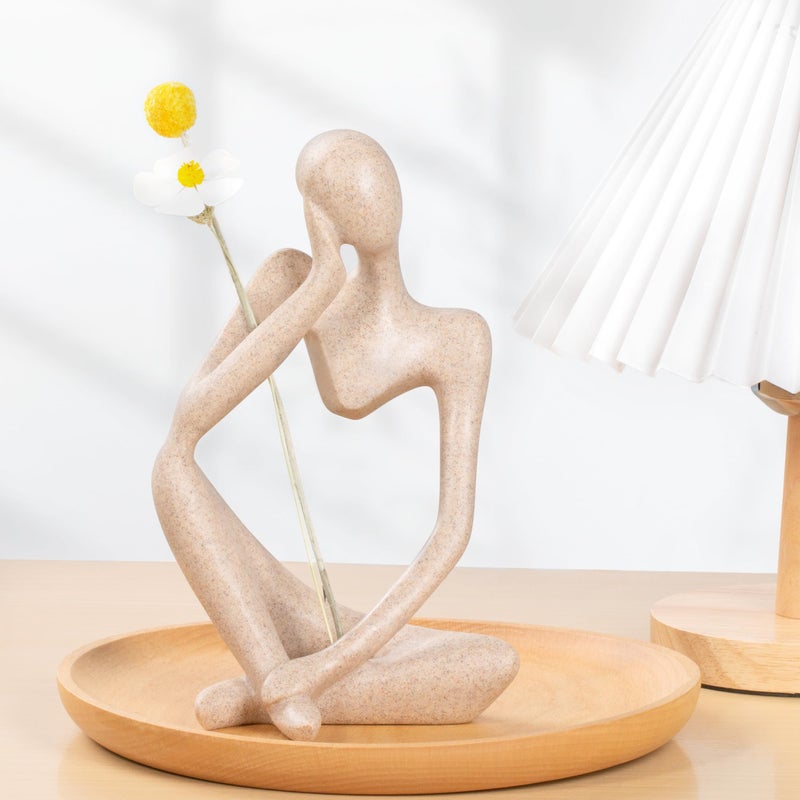 INNOLITES Boho Decor Thinker Statue Abstract Art Sculpture Sandstone Resin Collectible Figurines for Home Living Room Office Shelf Decoration Sandstone Left