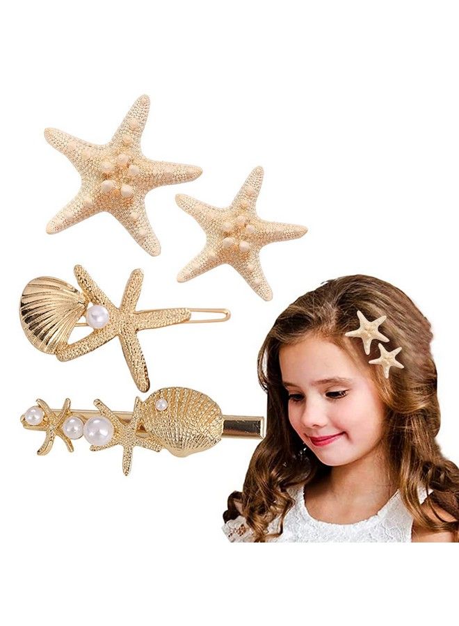 Aaiffey 4 Pcs Shell Pearl Starfish Hair Clip Set For Women Girlsprincess Hair Clips Sea Star Hair Pins Girls Cute Headwear Styling Tools Hair Accessories (E107) - Image 2