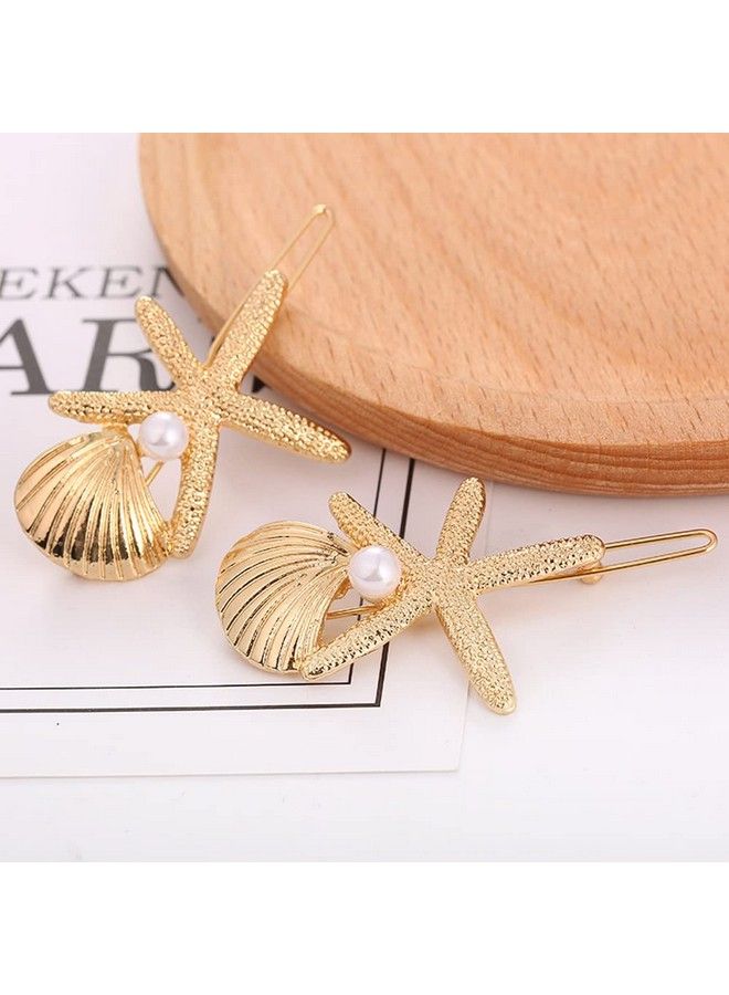 Aaiffey 4 Pcs Shell Pearl Starfish Hair Clip Set For Women Girlsprincess Hair Clips Sea Star Hair Pins Girls Cute Headwear Styling Tools Hair Accessories (E107) - Image 3