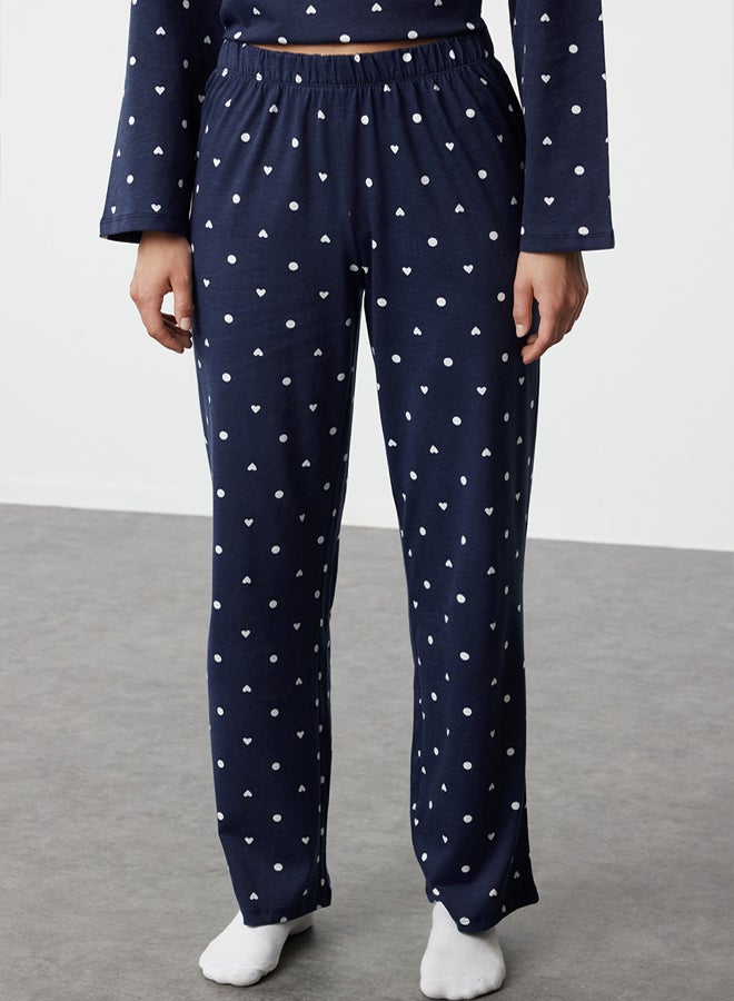 trendyol Navy Blue Polka Dot and Heart Patterned Knitted Pajama Set THMAW25PT00039 - Image 4