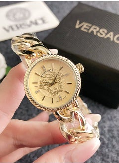 Versace Women's Classic Fashion Cubic Zirconia Quartz Watch with Gold Stainless Steel Chain Strap 28mm