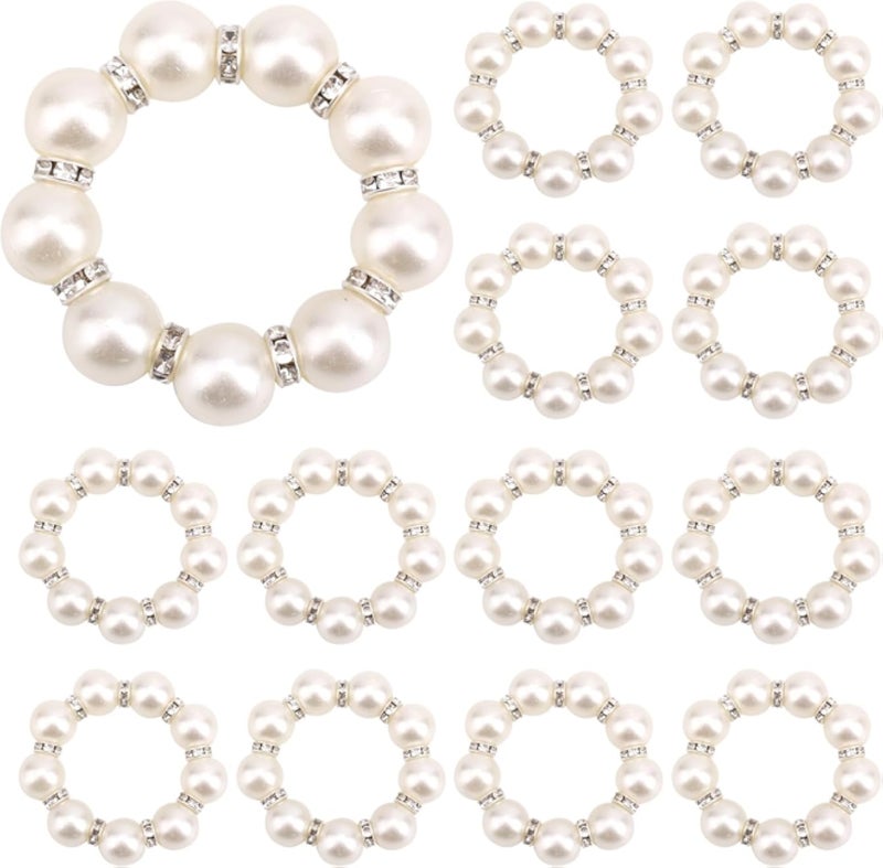 12pcs Pearl Napkin Rings, White Plastic Round Napkin Rings Holder Beaded Table Decor for Wedding Party Dinner