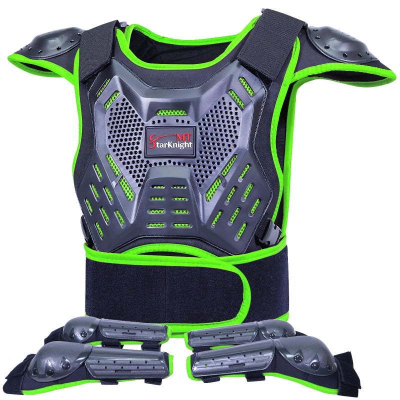 StarknightMT Kids Dirt Bike Gear Youth Motorcycle Gear Riding Protective Motocross Armor Suit Chest Protector for Boys Girls Biking Cycling Skating OffRoad Green