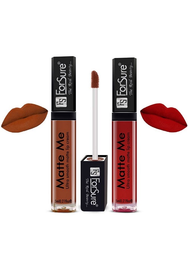 فور شور مجموعة أحمر الشفاه السائل Matte Me غير القابلة للتحويل (مجموعة من 4 قطع باللون الأرجواني الصدئ والبني والياقوتي والأحمر غير اللامع) - Image 2