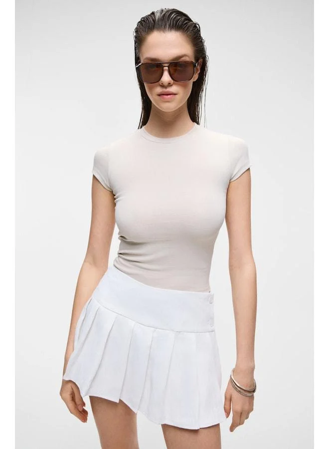 جريميلانج تي شيرت HOPEWELL للنساء بياقة مستديرة محبوكة بقصة Slim Fit بلون الحجر