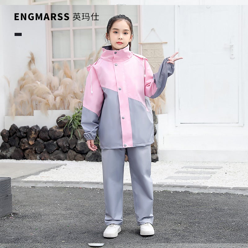 Kids Raincoat Set with Backpack Cover Powder and ash