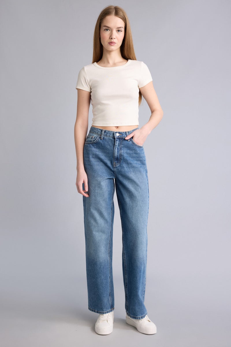 DeFacto Blue Woman Wide Leg High Waist Long Jeans Casual - Image 1