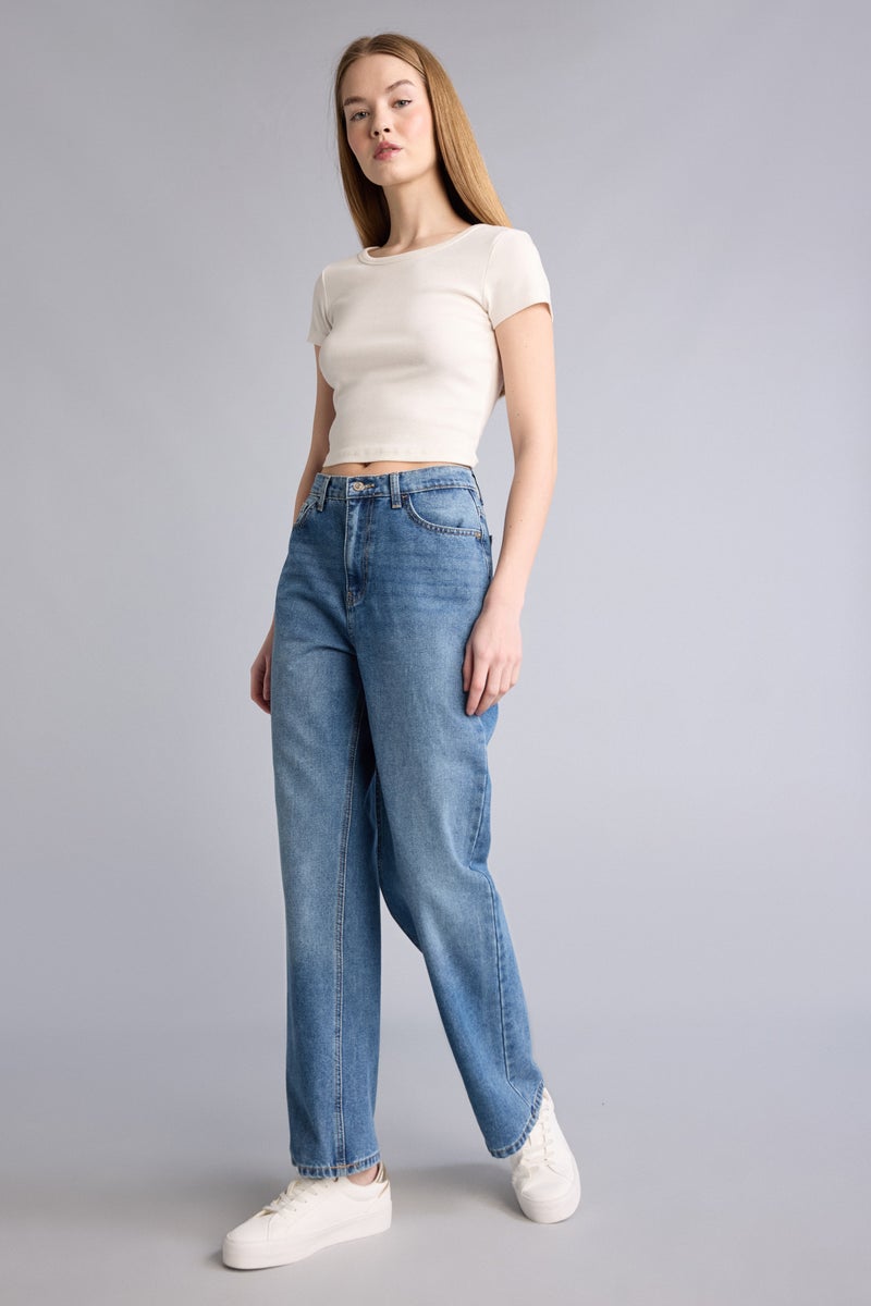 DeFacto Blue Woman Wide Leg High Waist Long Jeans Casual - Image 2
