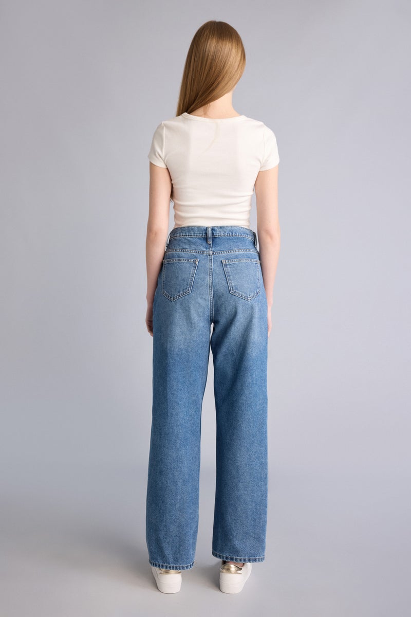 DeFacto Blue Woman Wide Leg High Waist Long Jeans Casual - Image 5