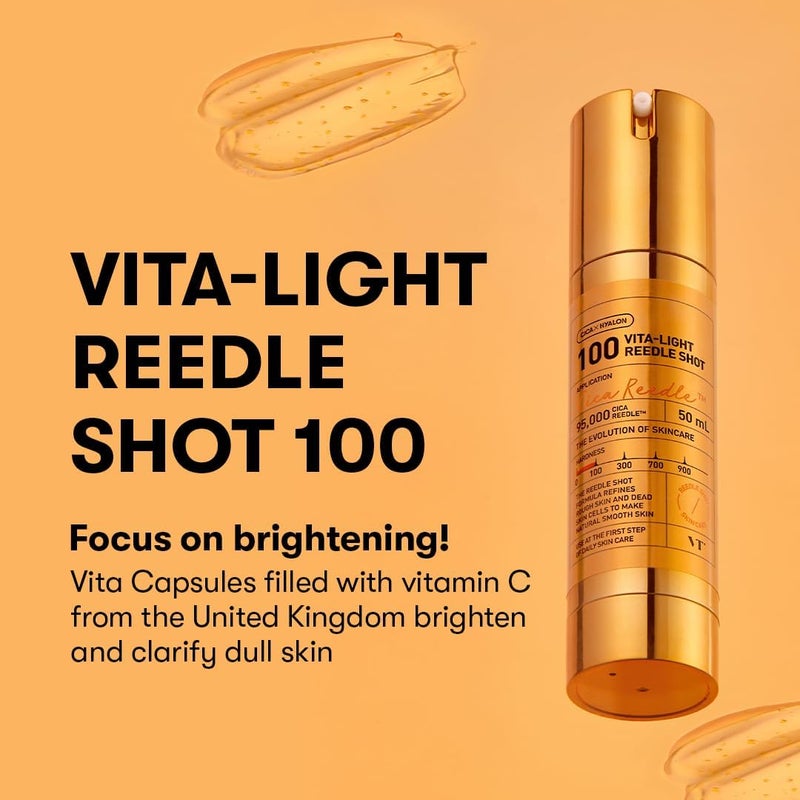 VT COSMETICS Vita-Light Reedle Shot 100, Serum with Vitamin C Capsules, Vitamin E, Hydrating Care, Korean Skincare for Sensitive Skin 1.69Fl Oz(50ml) - Image 2