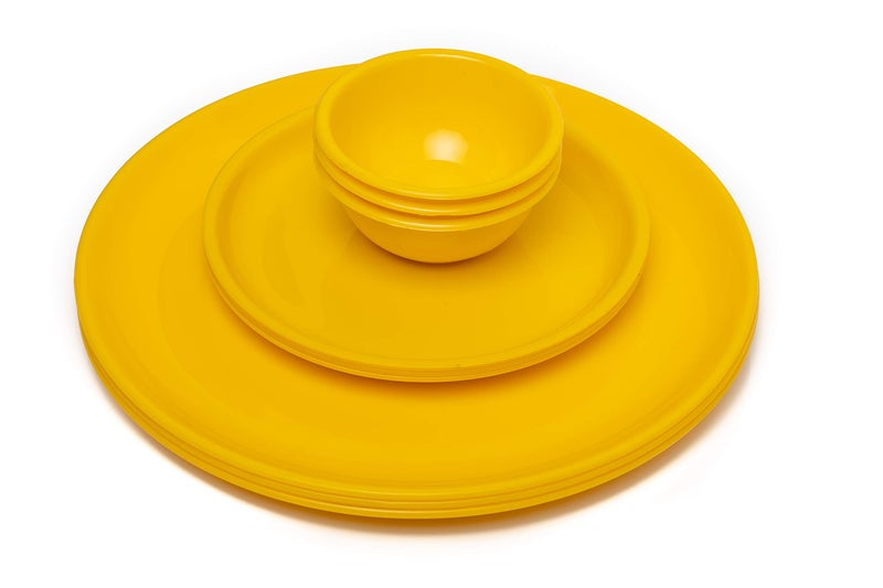 URMILA PLASTIC® Microwave Safe Unbreakable Round Dinner Set Big Plates Set of 3 Small Plates Set 3&3 Pcs Katori, Made in India (Yellow, Set of 9) - Image 1