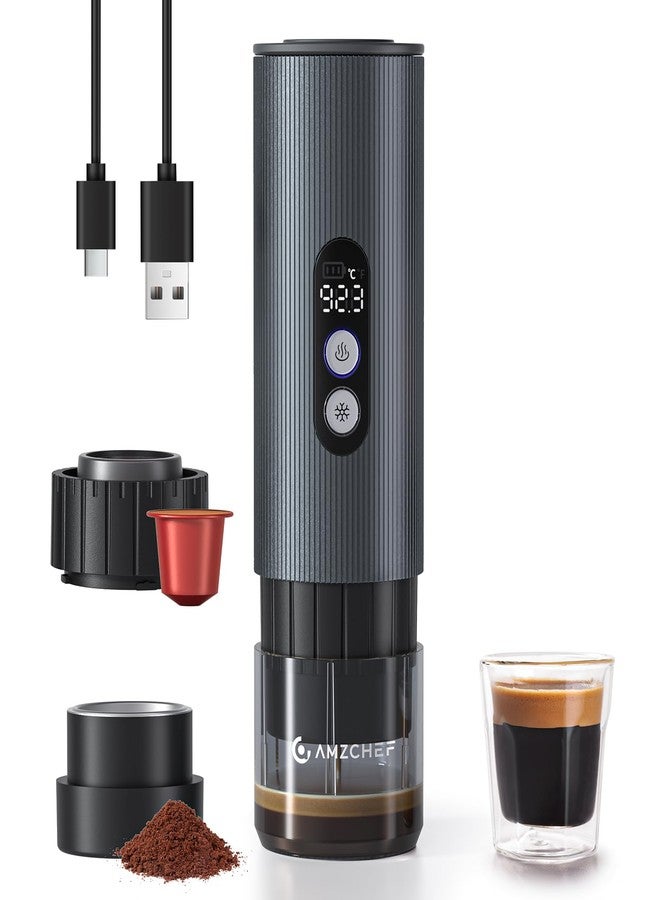 AMZCHEF Portable Coffee Maker Rechargeable w/ 9000mAh Battery, 2-in-1 Travel Espresso Maker for Ground/NS Capsules, Car Espresso Machine Self-Heating for Camping, RV, Hiking, Office, Aluminum - Image 1