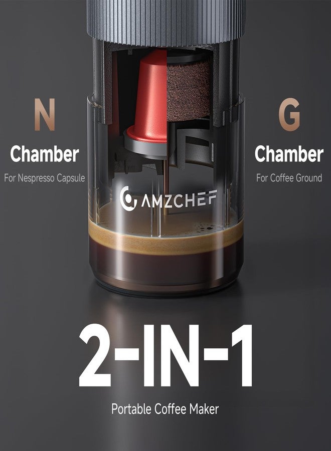 AMZCHEF Portable Coffee Maker Rechargeable w/ 9000mAh Battery, 2-in-1 Travel Espresso Maker for Ground/NS Capsules, Car Espresso Machine Self-Heating for Camping, RV, Hiking, Office, Aluminum - Image 4