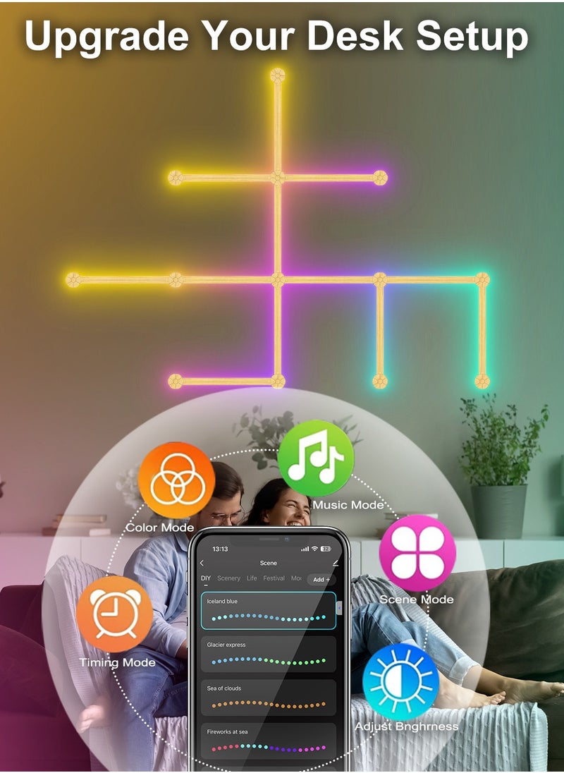 Furtey - 9Pack WiFi LED Wall Lights Color Dimmable Smart Music Sync Rhythm APP Intelligent Control RGB Interior Wall Atmosphere Light for Gaming Room Home Wall Decor Light Bars Kit (White,) - Image 1
