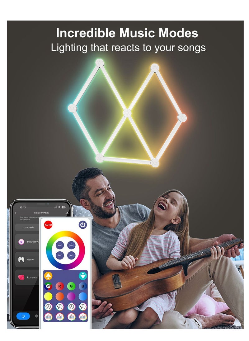 Furtey - 9Pack WiFi LED Wall Lights Color Dimmable Smart Music Sync Rhythm APP Intelligent Control RGB Interior Wall Atmosphere Light for Gaming Room Home Wall Decor Light Bars Kit (White,) - Image 1