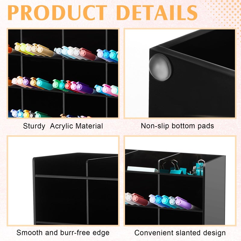MotiMind Acrylic Pen Organizer Storage for 200 Markers Vertical Marker Organizer Acrylic Pen Display Holder for Office Desk Desktop Stationery Pencil Storage, Black, 13 x 4 x 10.2 Inch - Image 3
