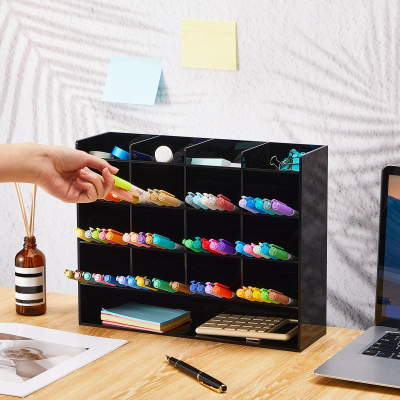 MotiMind Acrylic Pen Organizer Storage for 200 Markers Vertical Marker Organizer Acrylic Pen Display Holder for Office Desk Desktop Stationery Pencil Storage, Black, 13 x 4 x 10.2 Inch - Image 4