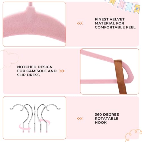 Babyrish Velvet Baby Hangers with 10x Clips and 8X Dividers (30 Pack) | 11” Ultra-Slim Baby Clothes Hangers | Non-Slip Felt | Space-Saving Nursery & Infant Closet Organizer | Pink - Image 5