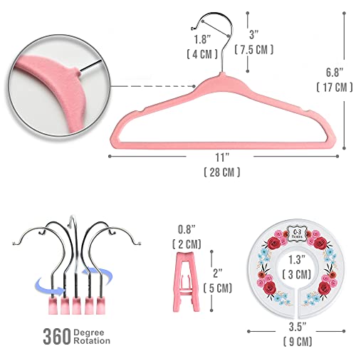 Babyrish Velvet Baby Hangers with 10x Clips and 8X Dividers (30 Pack) | 11” Ultra-Slim Baby Clothes Hangers | Non-Slip Felt | Space-Saving Nursery & Infant Closet Organizer | Pink - Image 4