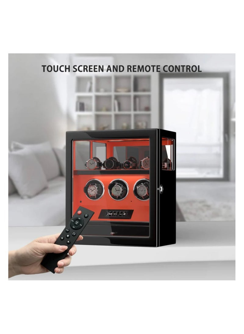 DUKWIN - Dukwin Luxury Watchwinder with Fingerprint Lock 3 Watch Winders with Extra 4 Watches Storage LCD Remote Control - Black - Image 1