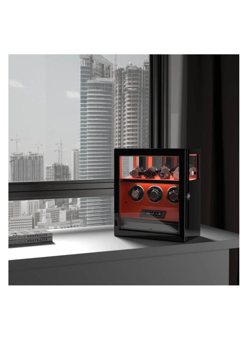DUKWIN - Dukwin Luxury Watchwinder with Fingerprint Lock 3 Watch Winders with Extra 4 Watches Storage LCD Remote Control - Black - Image 1