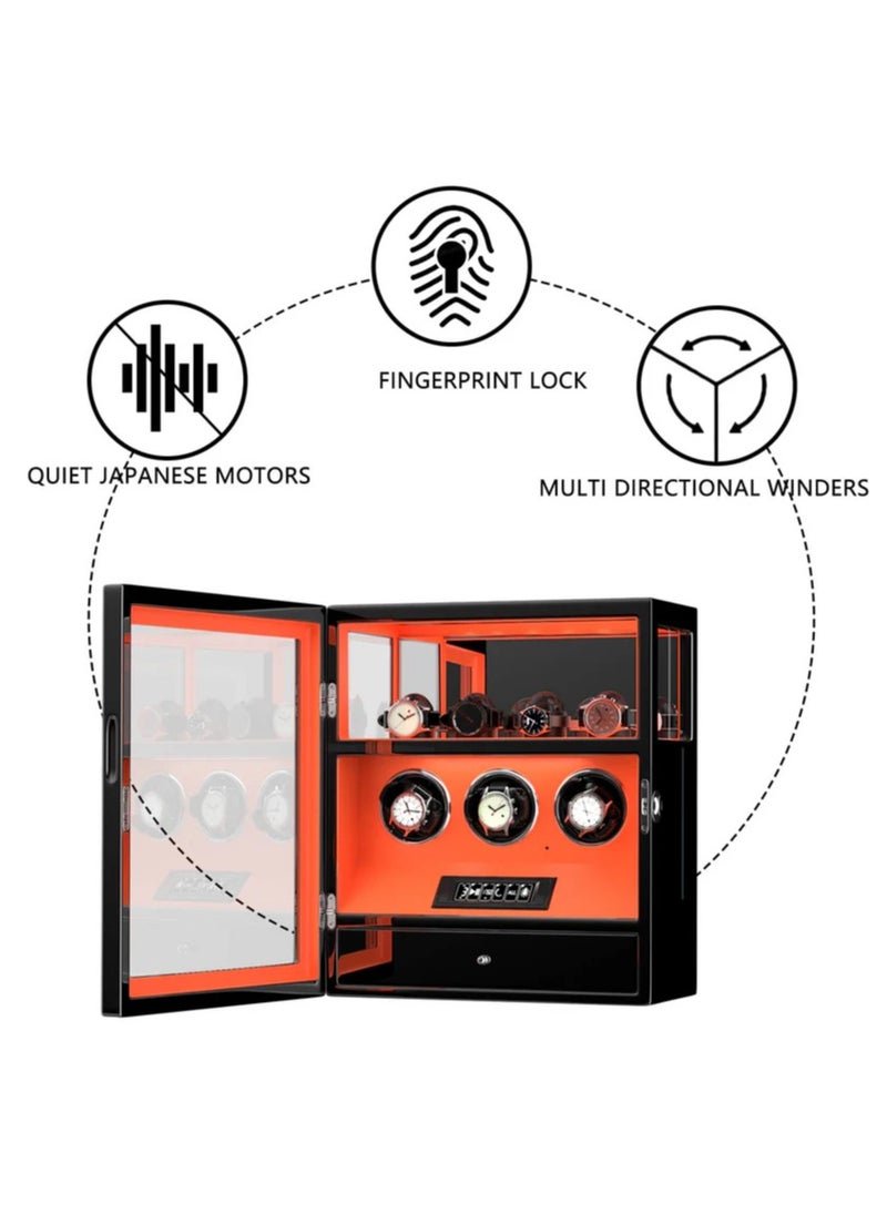 DUKWIN - Dukwin Luxury Watchwinder with Fingerprint Lock 3 Watch Winders with Extra 4 Watches Storage LCD Remote Control - Black - Image 1