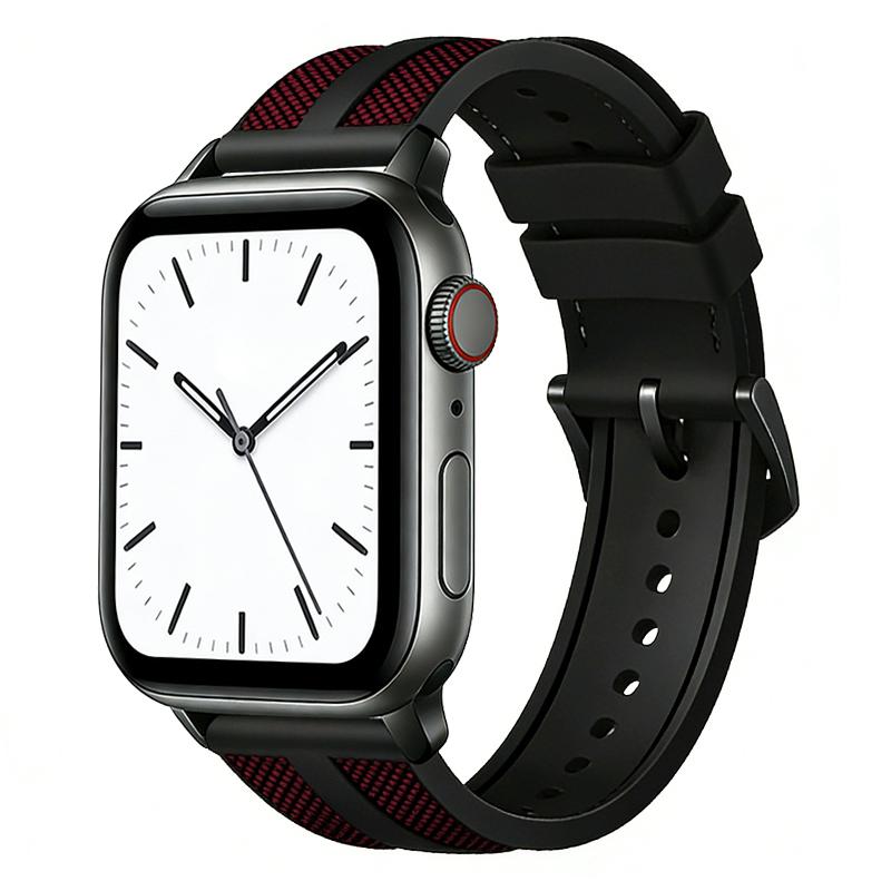 For Apple Watch 42 / 44 / 45 / 46 / 49mm xDfind Flame Hybrid Nylon Braid Silicone Watch Band(Red)