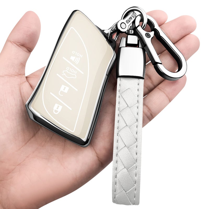 Sindeda for Lexus Key Fob Cover With Keychain TPU Full Protection Key Shell Case Compatible with Lexus 20182024 ES350 LC500 LC500h LS500 LS500h 20192024 UX200 UX250h ES300h 20202024 GX460 White
