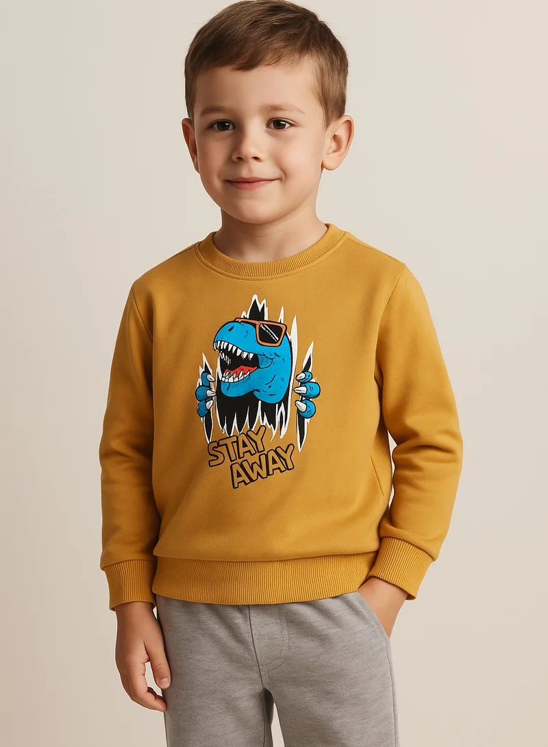 victor and jane Boys' Mustard Yellow"Stay Away Dino" Graphic Sweatshirt