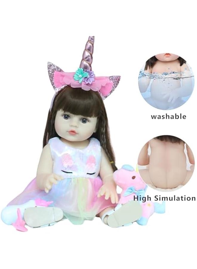 Beauenty Reborn Baby Doll, 53cm Realistic Newborn Baby Dolls - Lifelike Soft Silicone Doll Girls with Plush Toy & Doll Clothes & Accessories for Age 3+ (Pink Unicorn) - Image 3