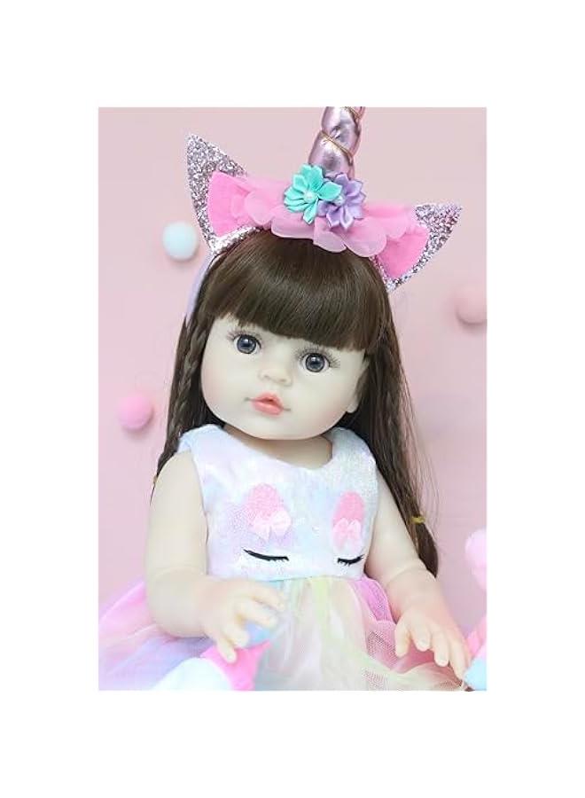 Beauenty Reborn Baby Doll, 53cm Realistic Newborn Baby Dolls - Lifelike Soft Silicone Doll Girls with Plush Toy & Doll Clothes & Accessories for Age 3+ (Pink Unicorn) - Image 5