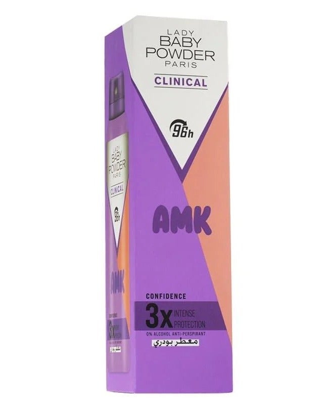 AMK Lady Baby Powder Deodorant Spray, Clinical Powder, 150ml - Image 1