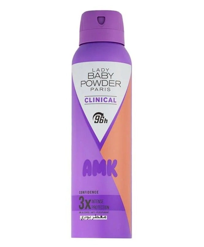 AMK Lady Baby Powder Deodorant Spray, Clinical Powder, 150ml - Image 2