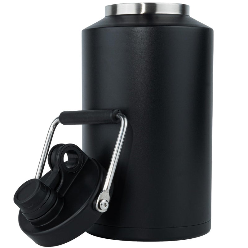 Kerilyn Insulated Jug with Handle One Gallon 128oz Stainless Steel Large Double Vacuum Water Bottle for Hot Cold Drinks Wide Mouth Sweat Proof Great for Travel Hiking Camping Black