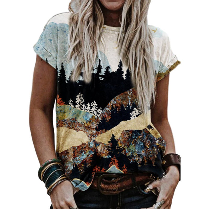 Fm 2023 Women'S Summer T-Shirt Women Loose Round Neck 3D Animal Print Short Sleeve T-Shirt Women - Image 1