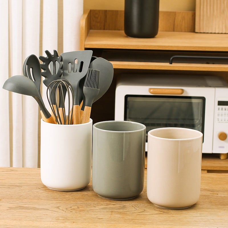 Ceramic Kitchenware Storage Tube Household Kitchen Utensils Storage Bucket Large Capacity Chopsticks Holder Knife, Fork And Spoon Storage Pot Chopsticks Cage - Image 4