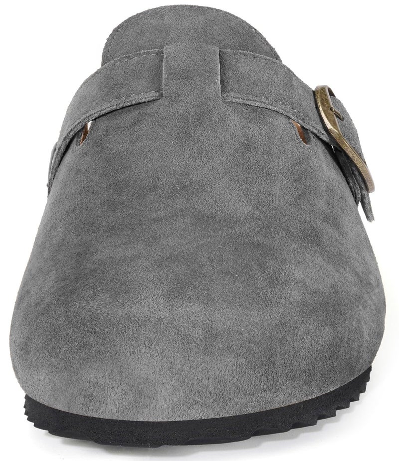 Intini Suede Clogs for Mens Womens Leather Clogs Adjustable Buckle Cork Footbed Home Slippers Sandals Grey - Image 2