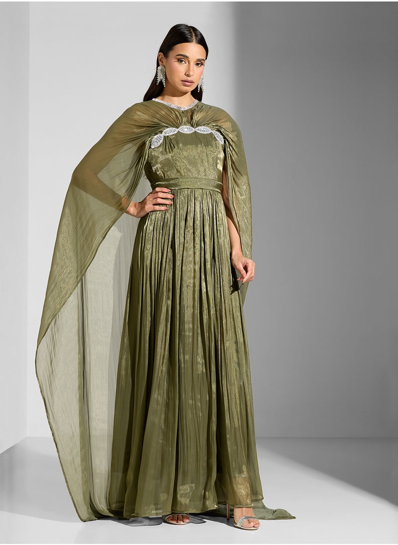 Namshi x Embellished Dress With Exaggerated Cape  - Image 5