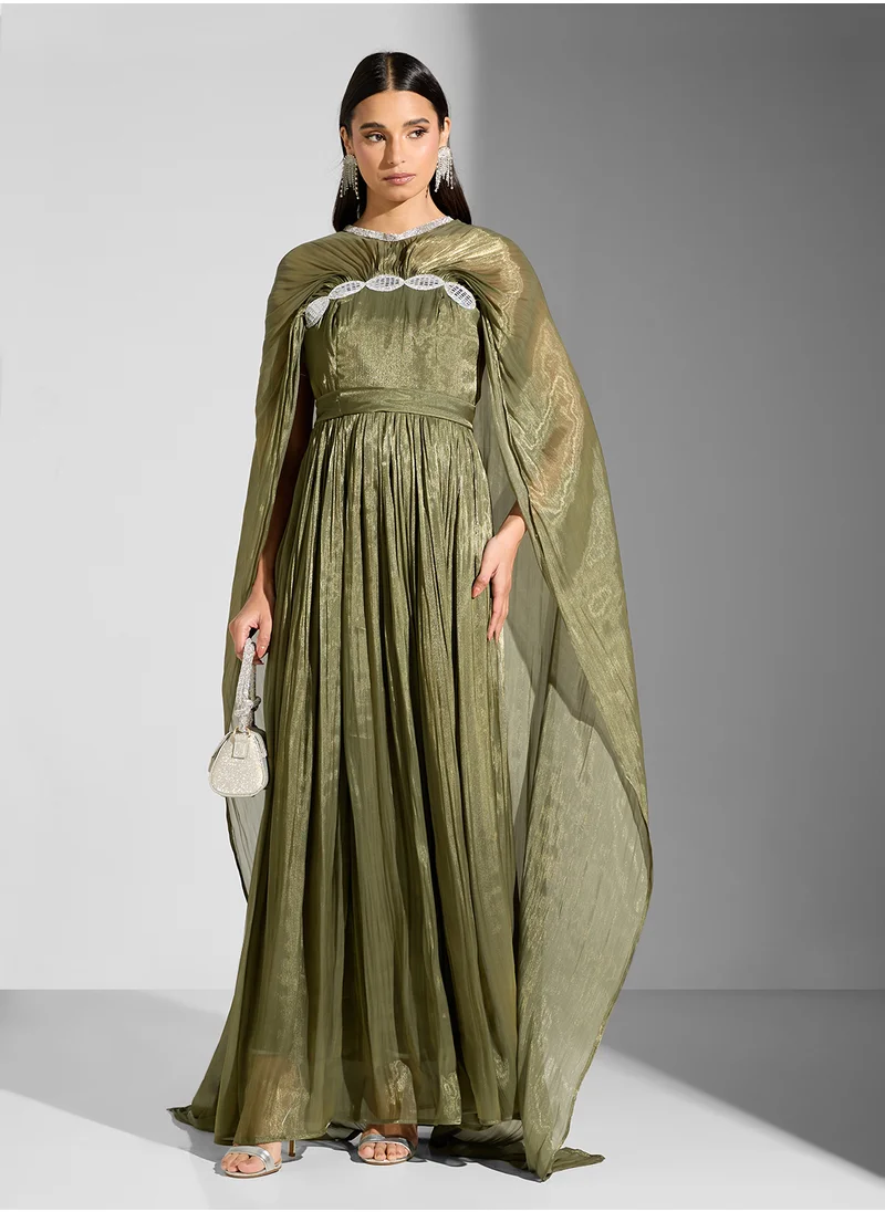 Namshi x Embellished Dress With Exaggerated Cape