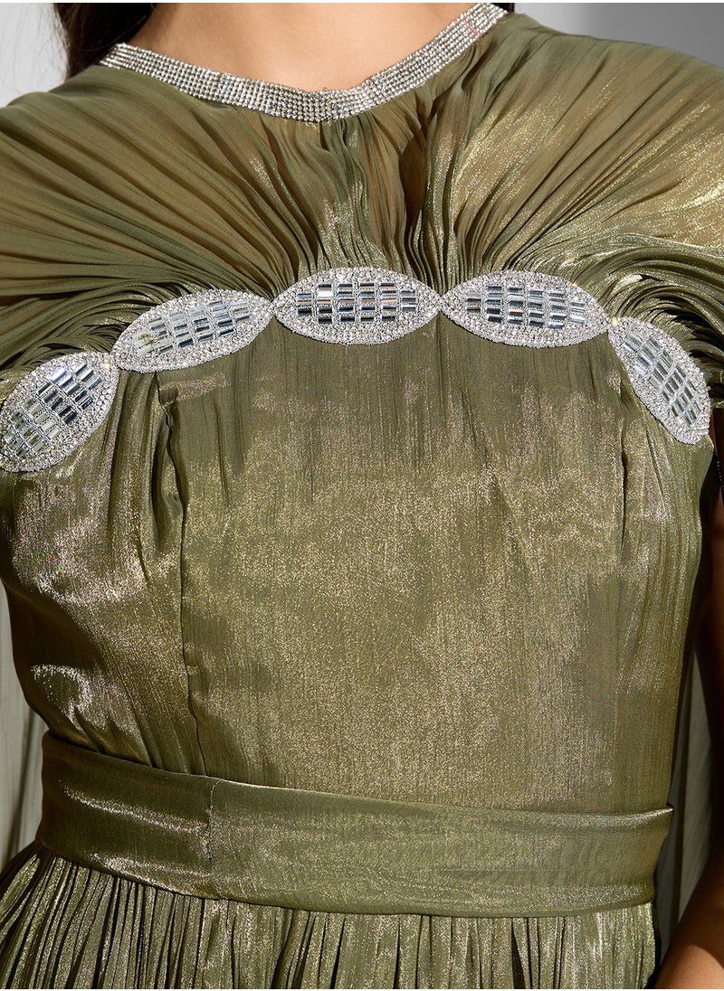 Namshi x Embellished Dress With Exaggerated Cape  - Image 4