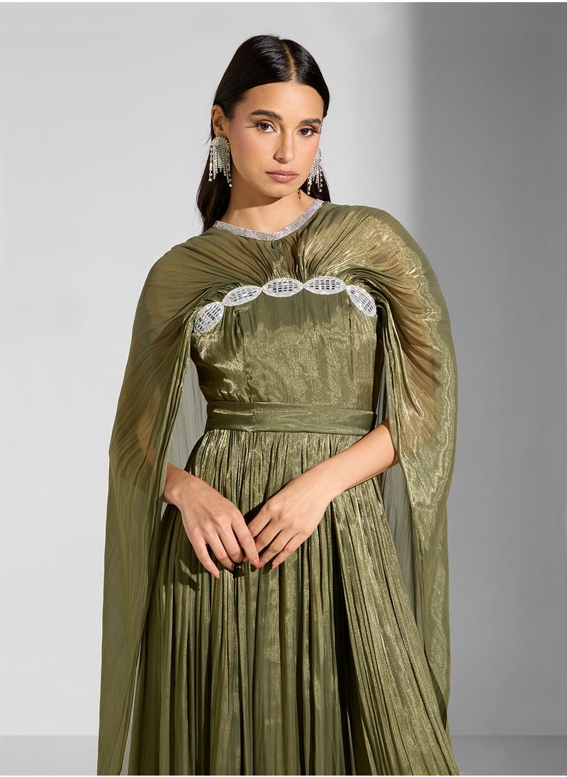 Namshi x Embellished Dress With Exaggerated Cape  - Image 3