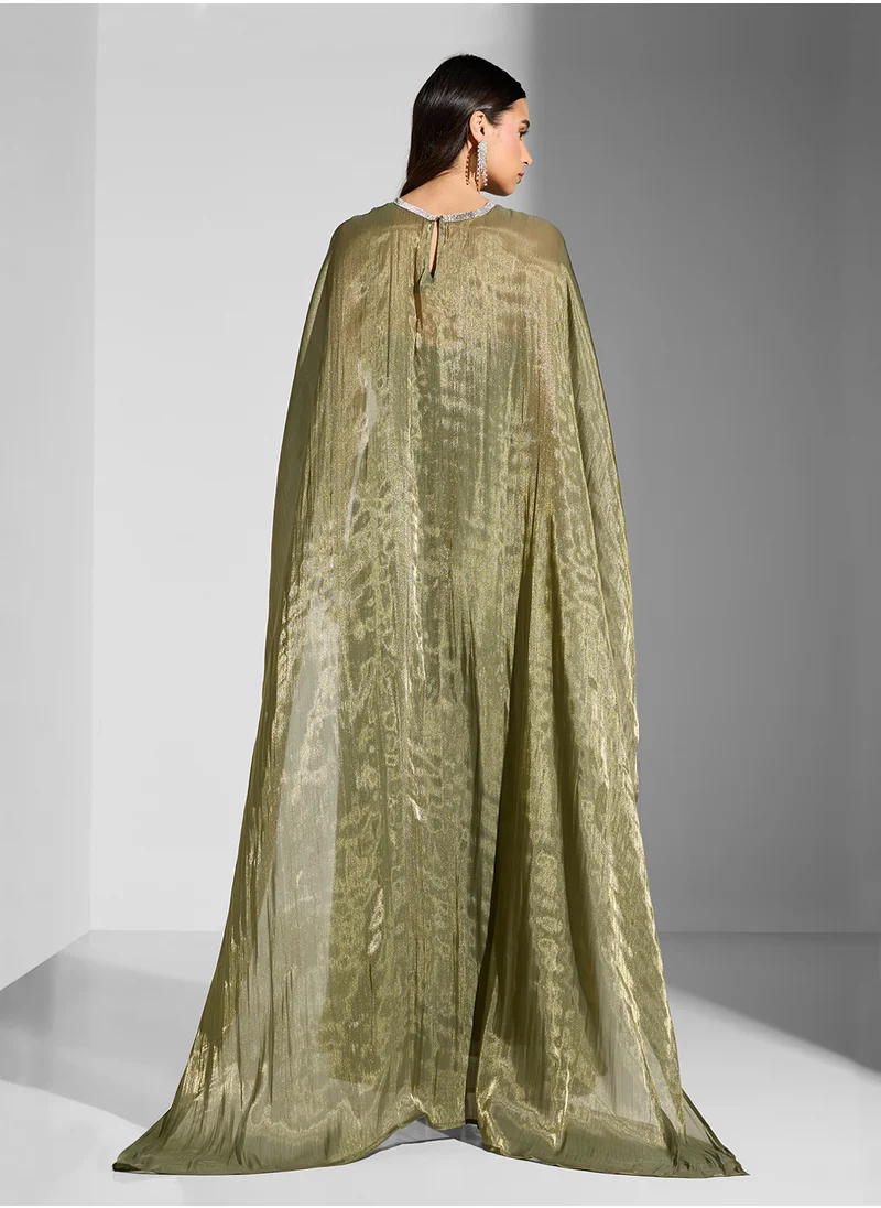 Namshi x Embellished Dress With Exaggerated Cape
