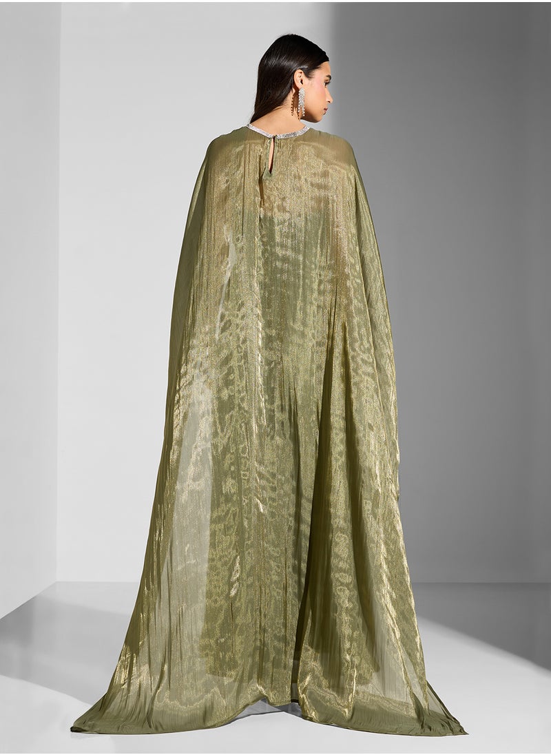 Namshi x Embellished Dress With Exaggerated Cape  - Image 2