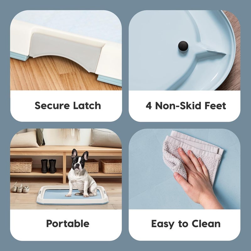 IrisUSA Pee Pad Holder - For Small Sized Dog and Puppy Pee Pads, Secured Latches, Non-Skid Feet, High Polish Finish for Easy Cleaning, Leak Protection, Fits 17"x23" Pad, Blue - Image 3